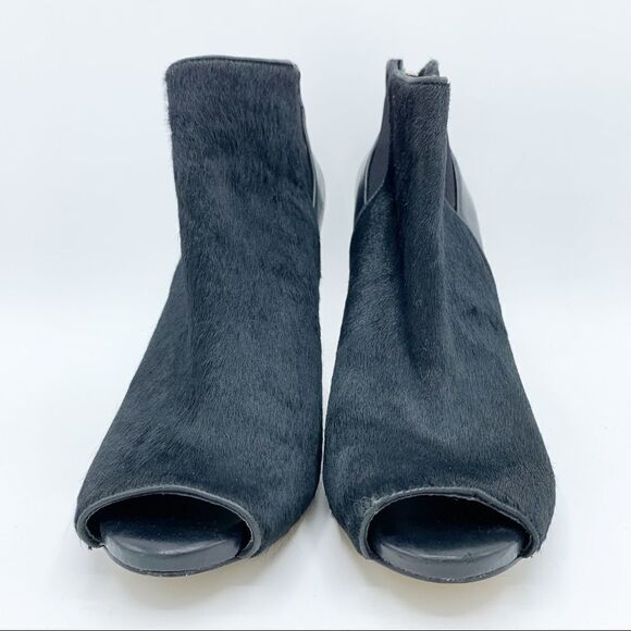 Ann Taylor Calf’s Hair and Leather Peep Toe Black Booties‎ Sz 8 - Picture 6 of 15